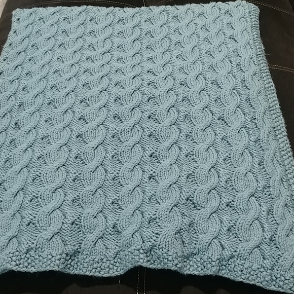 Vintage Hand Knit Blanket Crochet Cable Knit Blanket Large 61"×57" Blue Handmade - Picture 10 of 16